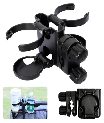 Produktbild von Getränkehalter für Kinderwagen mit Handyhalter, 3-in-1 faltbar, 360° drehbar, universell für Kinderwagen, Rollstuhl, Fahrrad