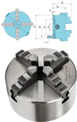 Productafbeelding van Bankschroef Klauwplaat 125 mm Zelfcentrerend Met 4 Kaken Voor CNC Metaalbewerking