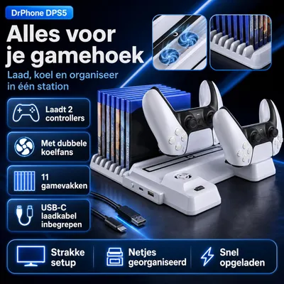 Productafbeelding van DrPhone DPS5 - Laadstation met Koelventilator voor PS5 – DualSense Controller