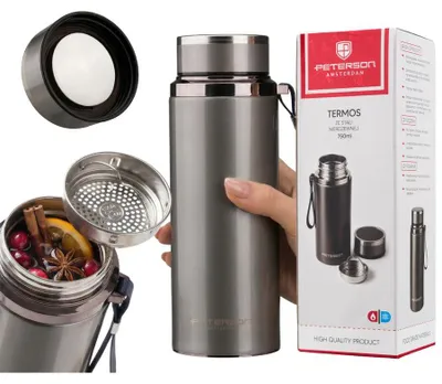 Zdjęcie produktu dla Termos Peterson, 750 ml, ze stali nierdzewnej, srebrny, z sitkiem