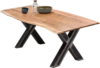 Produktbild von SIT Möbel Esstisch 200 x 100 cm | 36 mm Tischplatte aus Akazie mit Baumkante | Gestell Metall in X-Form | B 200 x T 100 x H 77 cm | 15563-41 | Serie TABLES & CO