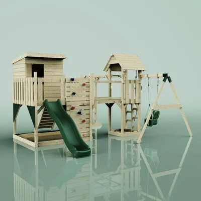 Produktbild von OutdoorToys Spielturm Lene aus Holz in Grün Babyschaukel