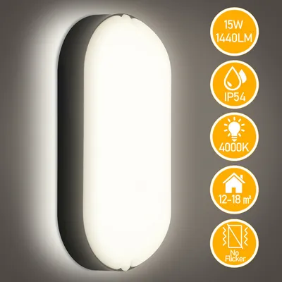 Produktbild von Feuchtraumleuchte LED Deckenleuchte 15W IP54 Werkstattlampe Wasserfest Kellerlampe
