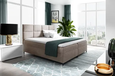 Obrázek produktu pro Postel boxspring s úložným prostorem BRIGITA - 160x200, béžová + topper