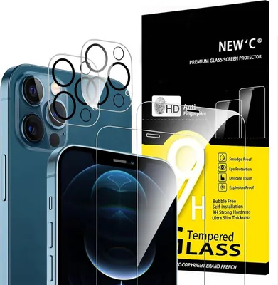Productafbeelding van NEW'C 2x gehard glas voor de camera + 2x gehard glas voor de camera van de iPhone 12 Pro - krasbestendig - hardheid 9H - zonder luchtbellen