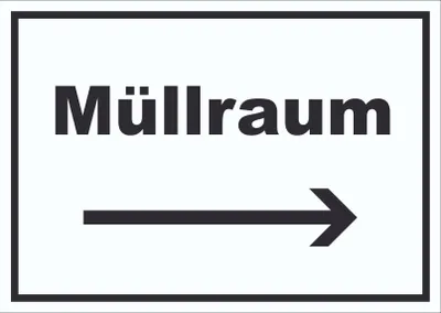 Produktbild von Müllraum Schild mit Text Richtungspfeil rechts Abfall Mülltrennung waagerecht A0 (841x1189mm)