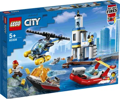 Produktbild von LEGO 60308 City Wilflife Polizei und Feuerwehr im Küsteneinsatz, Spielzeug mit Hubschrauber für Kinder