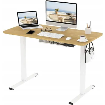 Image de Bureau réglable en hauteur, modèle E150M-4824-EU02, dimensions 120 x 60 cm, finition érable/blanc