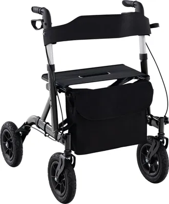 Produktbild von GOPLUS Rollator faltbar & höhenverstellbar mit φ24cm Rädern, Gehhilfe bis zu 160kg, Gehwagen Laufhilfe Aluminium mit Griffe Sitz Tasche Stockhalter