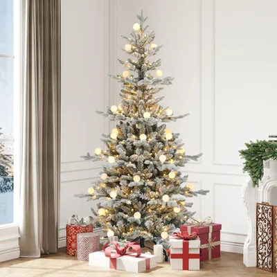 Produktbild von 180cm Künstlicher Weihnachtsbaum schneebedeckt mit Lichterkette und Fernbedienung, 1338 Astspitzen, Tannenbaum