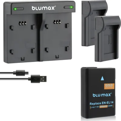 Produktbild von 1x Akku + Lader für Nikon EN-EL14  D3300  D5500 D5600 P7700 P7800 1300 mAh
