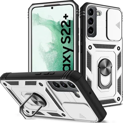 Produktbild von Galaxy S22 Plus 5G Hülle, Schiebe Kamera Schutz Robust Rüstung Stoßfest Schutzhülle mit Ringhalterung Ständer Kartenhalter für Samsung Galaxy S22 Plus 5G Grün
