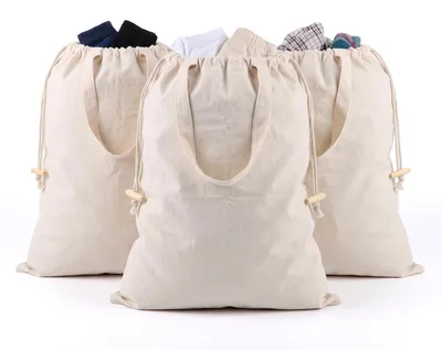 Imagen del producto de Bolsas de algodón para la ropa, juego de 3 unidades, 70 x 90 cm, con cordón de cierre, ideales para lavar la ropa