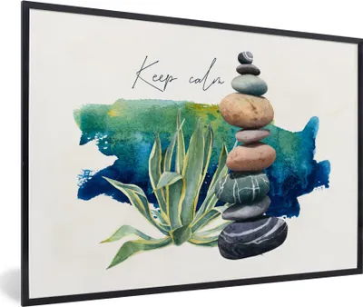 Produktbild von MuchoWow® MuchoWow® Gerahmtes Poster Steine - Meer - Pflanzen 60x40 cm - Poster mit zchwarzem Bilderrahmen - Printing - Wanddeko Schlafzimmer