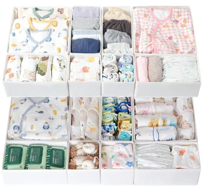 Produktbild von Aufbewahrungsbox Schubladen-Organizer Kleiderorganizer - 16er Set - Faltbar - Weiß - Für Wickeltisch und Kleiderschrank