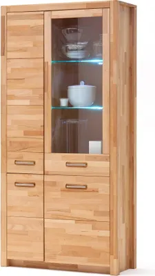 Produktbild von FARO Kombi-Vitrine links 4-trg. Kernbuche massiv mit Beleuchtung