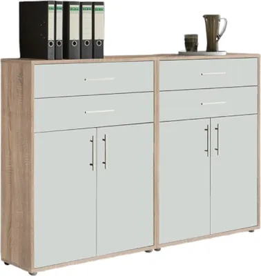 Produktbild von Aktenschrank TABOR 17 in Eiche Sonoma / weiß matt, Schrankwand, Büroschrank, Metallgriffe