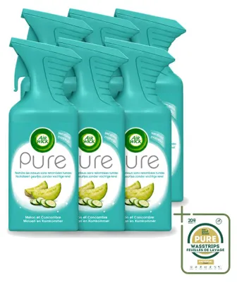 Imagen del producto de 6 aerosoles ambientadores Air Wick Pure, aroma melón y pepino, 250 ml, pack ahorro, 6 unidades