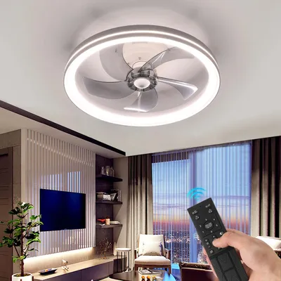 Obrázok produktu pre Stropný ventilátor s LED osvetlením – stropná lampa s ventilátorom – s diaľkovým ovládaním – stmievateľné LED osvetlenie – 5 lopatiek – dĺžka lopatiek 36,5 cm – 46 W – 110–240 V