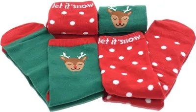 Produktbild von Boltze 2 Paar Socken Deery Schneeflocken & Rentierkopf Grün & Rot - Polyester