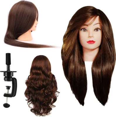 Zdjęcie produktu dla Główka treningowa Alinka 90 cm brown, włos mieszany 60% + uchwyt, fryzjerska do czesania, głowa do ćwiczeń