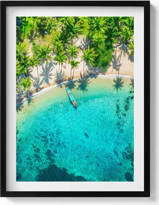 Produktbild von Tropischer Strand auf Koh Tao– Wandbild mit Rahmen – Gerahmtes Bild  – Wanddekoration – 60x80 cm –  Schwarz Rahmen