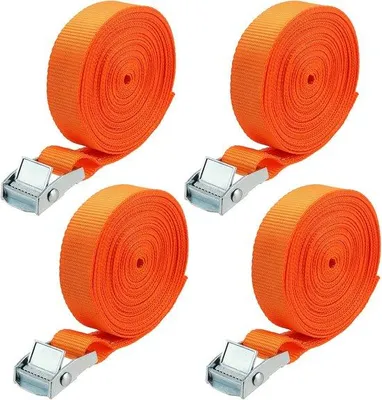 Image de Lot de 4 sangles de fixation pour voitures et vélos - Longueur : 7 mètres - Largeur : 2,5 cm - Couleur : orange - Capacité de charge maximale : 250 kg