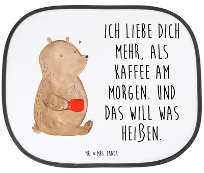 Produktbild von Mr. & Mrs. Panda Sonnenschutz für Autoscheiben Bär Morgenkaffee - Weiß - Geschenk, Freundin, Hitzeschutz Auto, Valentinstag, Frauen, Autoscheibe, kfz, Sonnenblende