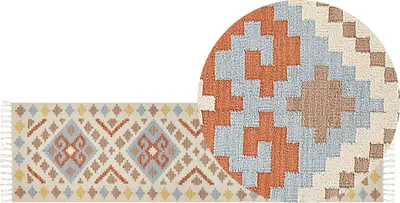 Produktbild von BELIANI Kelim-Teppich Mehrfarbig Baumwolle 80 x 300 cm mit Fransen Geometrischem Muster Handgewebt Zweiseitig Läufer Modern Wohnzimmer Schlafzimmer