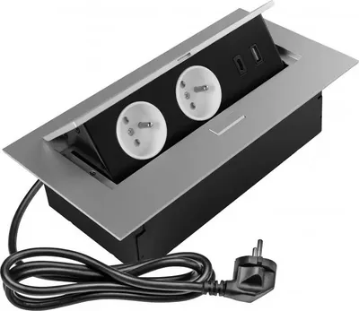 Obrázok produktu pre Zásuvka vstavaná GTV AE-PBU2GU-53N 2-zás+USBA+USBC strieborná