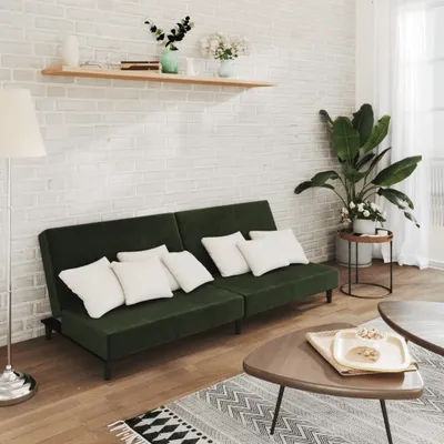 Produktbild von Design Schlafsofa 2-Sitzer Dunkelgrün Samt, Schlafsofas 2024 Neu