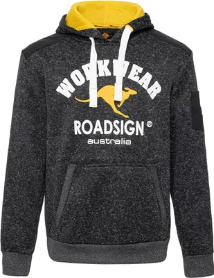 Produktbild von Roadsign Herren Strickfleecehoody mit Frontprint - Kapuzenpullover Fleece mit Kängurutaschen in Schwarz-Gelb Größe XL