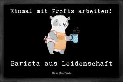 Produktbild von Mr. & Mrs. Panda Eingangsteppich Barista Leidenschaft 50 x 75 cm - Schwarz - Geschenk, Kaffee, Ausbildung, Bodenvorleger, Schmutzmatte, Fußabstreifer, fußmatte, Fussmatte