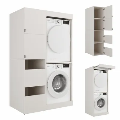 Zdjęcie produktu dla Wysoka szafka łazienkowa na pralkę i suszarkę – szafka pod pralkę, szafka nadpralkowa 187 x 65 x 111 cm (45+66) (biała)