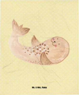 Produktbild von Mr. & Mrs. Panda Schlummerdecke Robbe Liegen - Gelb Pastell - Geschenk, Lachen, Fleecedecke, Strand, Kinderdecke, Schmusedecke, Freude, Nordsee, Seehund, Babybettdecke