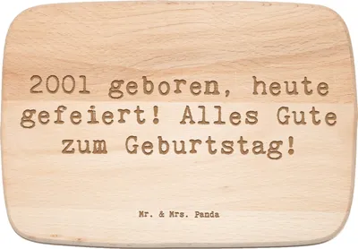Produktbild von Mr. & Mrs. Panda Holzbrett Spruch 2001 Geburtstag - Transparent - Geschenk, Frühstücksbrett, Schneidebrett, Geburtstagsgeschenk, Glückwunsch, Frühstücksbrettchen, Feier
