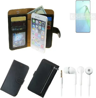 Produktbild von TOP SET Handy Hülle Schutz Hülle kompatibel mit Oppo Reno8 Pro+  schwarz aus Kunstleder + Kopfhörer Smartphone Tasche vollwertige Geldbörse