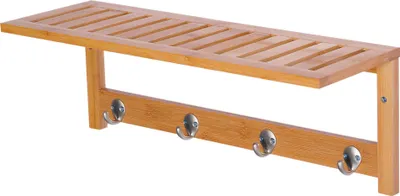 Image de HOMCOM Porte-manteau mural penderie murale étagère 50L x 16l x 17,5H cm 4 patères kit fixation fourni bambou naturel