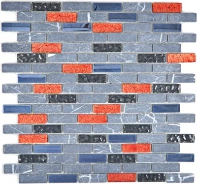 Produktbild von Mosaikfliese Transluzent grau schwarz Verbund Glasmosaik Crystal Stein grau schwarz rot MOS87-0429_f