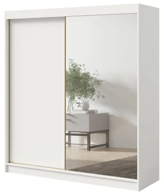 Obrázek produktu pro Šatní skříň s posuvnými dveřmi a zrcadlem Fiore 2D1L 180 Bílá/Zlatá