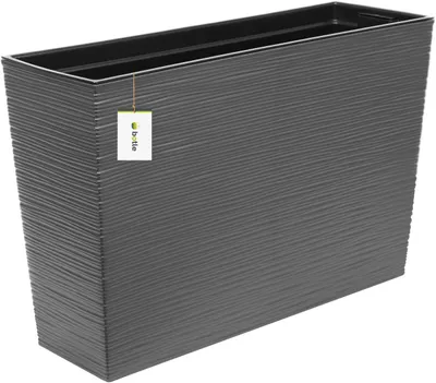 Zdjęcie produktu dla Doniczka Doniczka 2 w 1 plastikowa doniczka z wkładem w środku, rzeźbiona struktura grafitowa wys. 36 cm dł. 56 cm