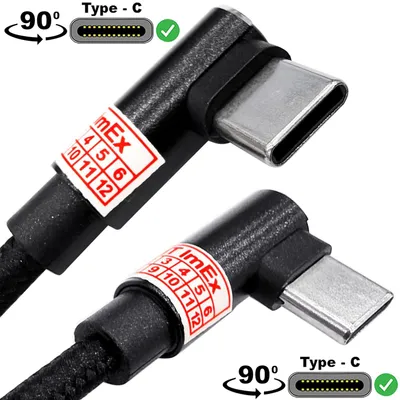 Produktbild von USB-C auf USB-C Kabel 90 Grad Doppelwinkelstecker 50cm Nylon Ladekabel 60W