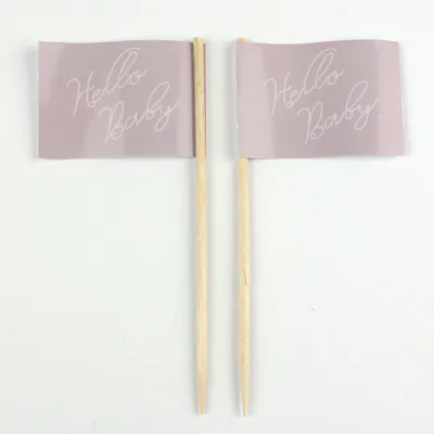 Produktbild von Party-Picker Flagge Hello Baby Altrosa Papierfähnchen in Spitzenqualität 25 Stück Beutel