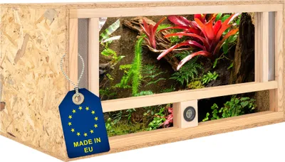 Produktbild von ITA Holz Terrarium 80х40х40 cm mit Frontbelüftung & Integriertem Hygrometer - Holzterrarium aus OSB-3 Platten - Terrarien für Reptilien, Schlangen, Amphibien - EU Produkt,