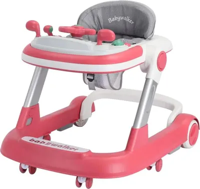 Produktbild von Baby Lauflernhilfe 2-in-1 - Gehfrei und Schiebewagen - Abnehmbares Essbrett - Musiktablett ohne Batterien - Edelstahlrahmen - 20 kg - Rosa