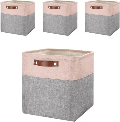 Produktbild von Famanu Aufbewahrungskisten Set von 4 - 30x30x30 cm - stabile Aufbewahrungsboxen für Kleidung - grau-rosa