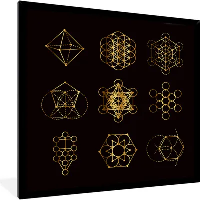 Produktbild von MuchoWow® MuchoWow® Gerahmtes Poster Goldene geometrische Formen auf schwarzem Hintergrund 40x40 cm - Poster mit zchwarzem Bilderrahmen - Mit Rahmen - Wanddekoration Schlafzimmer