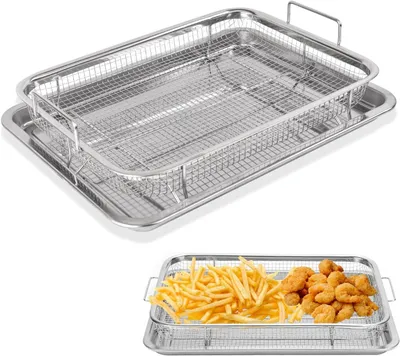 Image de Panier de cuisson et de grillade, dimensions 32,5 x 24,5 x 8 cm, en acier inoxydable, avec revêtement antiadhésif, pour four