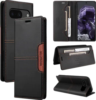 Obrázek produktu pro Pouzdro pro Google Pixel 8, kožené flipové peněženkové pouzdro s přihrádkou na karty a stojánkem Černý