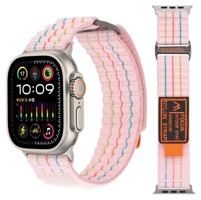 Image de Pour Apple Watch Series 11 10 46mm / 9 8 7 45 / 6 SE 5 4 44mm Bracelet nylon en deux parties avec velcro Rose